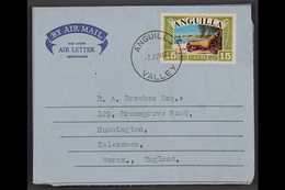 AEROGRAMME 1968 (June 7th) To UK, Franked 1968 15c Anguillan Ships, SG 33, Tied By "Valley"c.d.s. Pmk, Message From Post - Anguilla (1968-...)