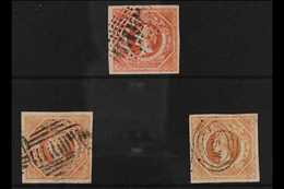 NEW SOUTH WALES 1854-59 IMPERF 1s Diadem, Double Lined 12 Wmk, ALL The Three Listed Shades, Rosy Vermillion, Pale Red &  - Other & Unclassified