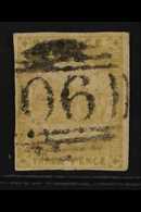 NEW SOUTH WALES 1850-51 3d Yellow-green Sydney View Yellowish Laid Paper, SG 43e, Used, Four Margins, Pen Marks On Rever - Altri & Non Classificati