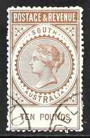 SOUTH AUSTRALIA 1886 £10 Bronze "Postage & Revenue" Perf 11½-12½, SG 206a, Very Fine Used / Adelaide Cto. A Beautiful Ex - Other & Unclassified