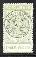 SOUTH AUSTRALIA 1886 £3 Sage Green "Postage & Revenue" Perf 11½-12½, SG 202a, Very Fine Used. Scarce. For More Images, P - Sonstige & Ohne Zuordnung