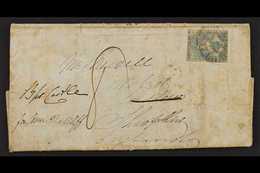 VICTORIA 1852 (April) Entire Letter From Melbourne To Shropshire, Bearing S Fair 3d Blue Half Length Tied By Barred Oval - Otros & Sin Clasificación