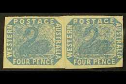 WESTERN AUSTRALIA 1854-55 4d Blue Imperf, SG 3a, Unused REJOINED HORIZONTAL PAIR, Large Margins Just Touching At Right O - Otros & Sin Clasificación