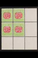POSTAGE DUES 1913-23 3d Rosine & Apple Green Perf 14, SG D82, Superb Never Hinged Mint Lower Right Corner BLOCK Of 4, On - Autres & Non Classés