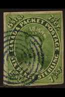 1852 7½d Yellow Green, SG 12, Clear To Good Margins All Round And Good Colour With Neat Blue Concentric Circle Cancel. T - Altri & Non Classificati