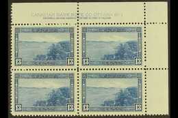 1937-8 13c Blue, Halifax Harbour, Top Right Plate Block Of Four, SG 364, Never Hinged Mint. For More Images, Please Visi - Autres & Non Classés