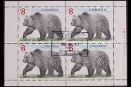 1997 $8 Grizzly Bear (SG 1762b, Unitrade 1694), Superb Used FULL PANE Of 4 (with Inscription In Right Selvedge) And FIEL - Altri & Non Classificati