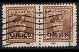 OFFICIALS 1949 2c Brown "O.H.M.S." Overprint With MISSING STOP AFTER 'S' Variety, SG O163, Used In Horizontal PAIR With  - Sonstige & Ohne Zuordnung