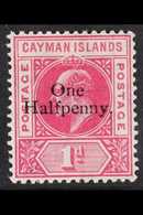 1907 VARIETY. One Halfpenny On 1d Carmine Surcharge Bearing An Early Stage SLOTTED FRAME Variety (position L 1/4), SG 17 - Kaimaninseln