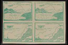 1920 SCADTA - IMPERF BLOCK OF 4. 10c Green Top Left Corner Imperf SE-TENANT BLOCK Of 4 (positions 1/2 & 7/8), Containing - Colombia