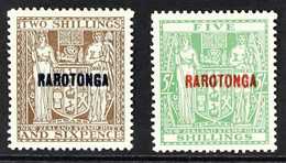 1931-32 2s6d Deep Brown And 5s Green Postal Fiscals With "RAROTONGA" Overprints, SG 95/96, Never Hinged Mint, Very Fresh - Cook