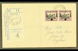 1940 3d On 1½d Black And Purple, SG 130, Horizontal Pair On Neat 1941 "Wells" Envelope Registered MAUKE To England. For  - Cook