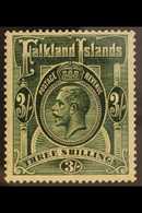 1921 3s Slate Green, Wmk Script, SG 80, Very Fine Mint. For More Images, Please Visit Http://www.sandafayre.com/itemdeta - Falkland Islands