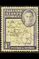 1946-49 1d Black And Violet (thick And Coarse Map), With EXTRA ISLAND Variety, SG G2aa, Very Fine Used. For More Images, - Falkland Islands
