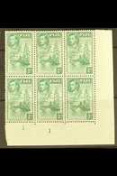 1938-55 ½d Green Perf. 12, Lower Right Corner Plate Number Block Of Six, The Upper Left Stamp (R. 5/8) Showing Extra Pal - Fidschi-Inseln (...-1970)