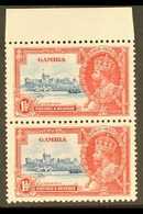 1935 1½d Deep Blue And Scarlet, Jubilee, Top Marginal Vertical Pair Showing The Variety "Lightening Conductor" By Left S - Gambie (...-1964)