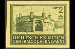 POLAND - GENERAL GOVERNMENT 1940 2zt Blackish Grey-green Barbican IMPERF PROOF On Yellowish Ungummed Paper, Michel 113P3 - Other & Unclassified