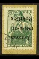 RAKISCHKI 1941 15k Green Overprinted In Black,Mi 3,  Variety "ovpt Inverted", Superb Used On Piece. Signed. For More Ima - Autres & Non Classés