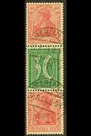 1921 40pf+30pf+40pf Germania & Numerals Vertical SE-TENANT STRIP Of 3, Michel S 30, Very Fine Cds Used, Fresh & Scarce,  - Sonstige & Ohne Zuordnung