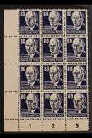 1952-53 80pf Blackish Blue Thalmann Ordinary Paper (Michel 339z, SG E94), Never Hinged Mint Lower Left Corner BLOCK Of 1 - Andere & Zonder Classificatie