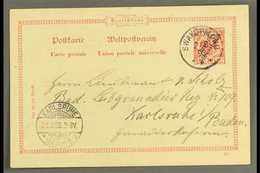 SOUTH WEST AFRICA 1898 (3 Mar) 10pf With Diagonal Opt Postal Stationery Card To Germany Cancelled By Fine "SWAKOPMUND" C - Other & Unclassified