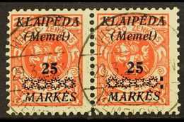 1923 25m On 25c Vermilion Overprint (Michel 137, SG 14), Fine Cds Used Horiz PAIR, The Right Stamp With 'Colon After Sta - Altri & Non Classificati