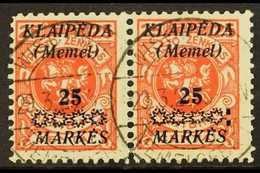 1923 25m On 25c Vermilion Overprint (Michel 137, SG 14), Fine Cds Used Horiz PAIR, The Right Stamp With 'Colon After Sta - Other & Unclassified