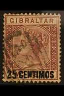 1889 25c On 2d Brown - Purple "BROKEN N" Variety, SG 17b, Fine Used For More Images, Please Visit Http://www.sandafayre. - Gibraltar
