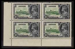 1935 SILVER JUBILEE VARIETY 6d Green & Indigo Corner Block Of 4 Bearing The "EXTRA FLAGSTAFF" Variety, SG 116/116a, Fine - Gibilterra