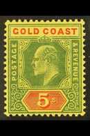 1907-13 5s Green & Red/yellow, SG 68, Very Fine Mint For More Images, Please Visit Http://www.sandafayre.com/itemdetails - Costa D'Oro (...-1957)