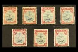 1938 - 1950 10s Blue And Carmine, Badge Of The Colony, Complete Set Of SG Listed Issues, SG 163 - 163f, Very Fine Mint.  - Grenada (...-1974)