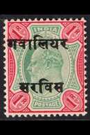 GWALIOR OFFICIAL 1903-08 1r Green & Carmine Overprint Spaced 8mm, SG O46, Fine Mint, Fresh. For More Images, Please Visi - Altri & Non Classificati