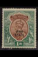 JIND 1914-27 1r Red-brown & Deep Blue-green OVERPRINT DOUBLE ONE ALBINO Variety, SG 76a, Very Fine Mint, Fresh. For More - Sonstige & Ohne Zuordnung