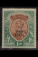 JIND 1914-27 1r Red-brown & Deep Blue-green OVERPRINT DOUBLE ONE ALBINO Variety, SG 76a, Very Fine Mint, Fresh. For More - Other & Unclassified