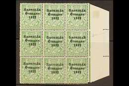 1922-23 THOM SAORSTAT RARITY ½d Green, SG 52, Right Hand Marginal Block Of Nine, Showing At 15/12 ACCENT INSERTED TWICE, - Altri & Non Classificati