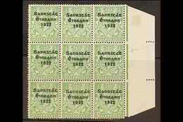 1922-23 THOM SAORSTAT RARITY ½d Green, SG 52, Right Hand Marginal Block Of Nine, Showing At 15/12 ACCENT INSERTED TWICE, - Other & Unclassified