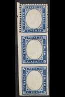 1862 20c Indigo, Vertical Marginal Strip Of 3, The Top Stamp Perforated On 3 Sides, The Bottom 2 Stamps Without Perforat - Ohne Zuordnung