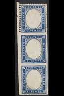 1862 20c Indigo, Vertical Marginal Strip Of 3, The Top Stamp Perforated On 3 Sides, The Bottom 2 Stamps Without Perforat - Zonder Classificatie