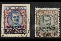 SCUTARI 1909-11 20pi On 5L Blue & Rose And 40pi On 10L Sage-green & Rose Overprints (Sassone 7/8, SG 148/49), Fine Cds U - Altri & Non Classificati