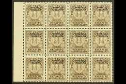 SOMALIA 1939 10c Brown Recapito Autorizzato, Sass 1, Superb NEVER HINGED MINT Marginal Block Of 12. Each Signed Stamp Di - Other & Unclassified