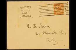 1917 1½d Orange Ovptd War Stamp, Variety "Overprint Inverted", SG 74d, Fine Used On Cover Tied By Kingston Jamaica Barre - Jamaica (...-1961)