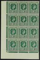 1949 1d Blue-green, Lower Left Corner Block Of Twelve (3 X 4), Position 7/3 Showing The "DI" Flaw, SG 100a, Fine Never H - Leeward  Islands