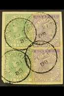 1883 6c Lilac Vertical Pair And 24c Green Vertical Pair, SG 66, 68a Used On Piece With Singapore Cds Cancels. Highly Att - Straits Settlements