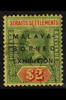 1922 MALAYA BORNEO EXHIBITION VARIETY. KGV $2 Green And Red On Yellow, MCA Wmk, Variety "oval Last "O" In Borneo", SG 24 - Straits Settlements