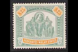 FEDERATED MALAY STATES 1928 $25 Green And Orange Elephants, Wmk Mult Script CA, SG 82, Mint With Lovely Fresh Appearance - Autres & Non Classés