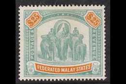 FEDERATED MALAY STATES 1900 $25 Green And Orange Elephants, Wmk Crown CC, SG 26, Mint With Heavy Hinge Remain And Small  - Autres & Non Classés