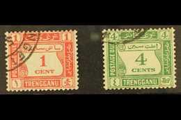 TRENGGANU POSTAGE DUE 1937 1c Scarlet And 4c Green, SG D1/2, Very Fine Used. (2 Stamps) For More Images, Please Visit Ht - Other & Unclassified