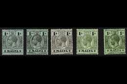 1914-21 1s, The Five Listed Shades, SG 81/81d, Fine Mint. (5) For More Images, Please Visit Http://www.sandafayre.com/it - Malta (...-1964)