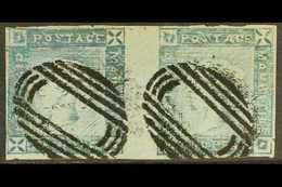 1859 2d Blue "Lapirot" Worn Impression, SG 39, Used HORIZONTAL PAIR From Positions 1 And 2, With 4 Small / Close Margins - Mauritius (...-1967)