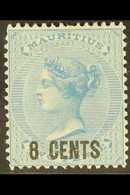 1878 8c On 2d Blue, Wmk CC, SG 85, Vf Mint. For More Images, Please Visit Http://www.sandafayre.com/itemdetails.aspx?s=6 - Mauritius (...-1967)